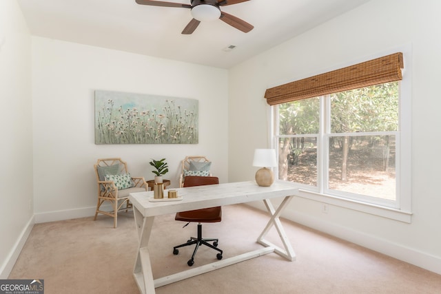 1630 Dogwood Dr, Greensboro, GA 30642 - office space featuring carpet, visible vents, a ceiling fan, and baseboards
