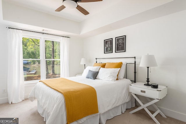 1630 Dogwood Dr, Greensboro, GA 30642 - bedroom featuring baseboards, visible vents, light colored carpet, and ceiling fan