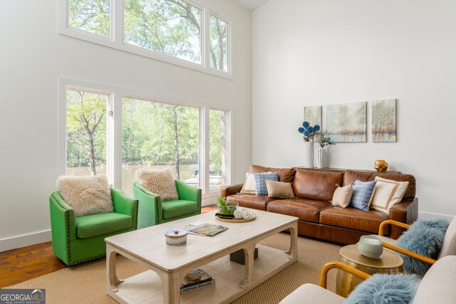 1630 Dogwood Dr, Greensboro, GA 30642 - living area with plenty of natural light, a high ceiling, and wood finished floors