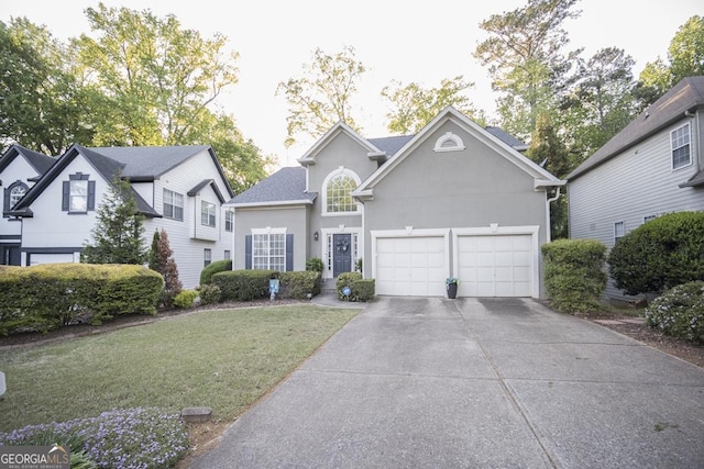 2019 Chelton Way SE, Smyrna, GA 30080 - traditional-style home featuring concrete driveway, an attached garage, a front lawn, and stucco siding