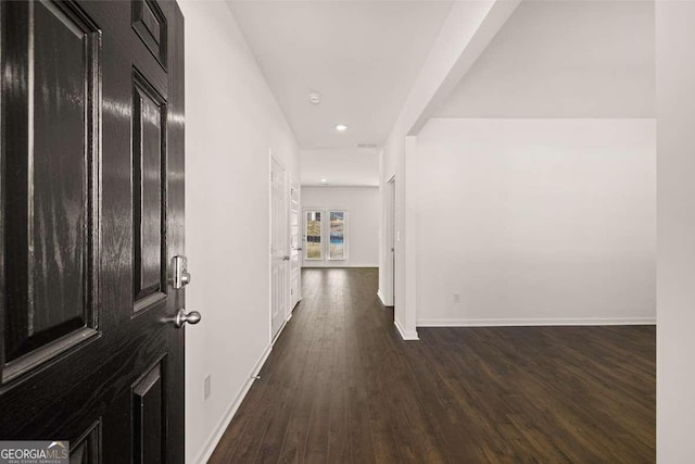 1416 Clear Pond Ln, Dacula, GA 30019 - hallway with baseboards, dark wood-type flooring, and recessed lighting