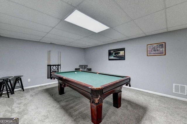 2820 Ashton Tree Ct, Dacula, GA 30019 - playroom featuring baseboards, visible vents, carpet, and a drop ceiling
