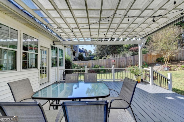 2820 Ashton Tree Ct, Dacula, GA 30019 - deck featuring a pergola, a fenced backyard, and outdoor dining area