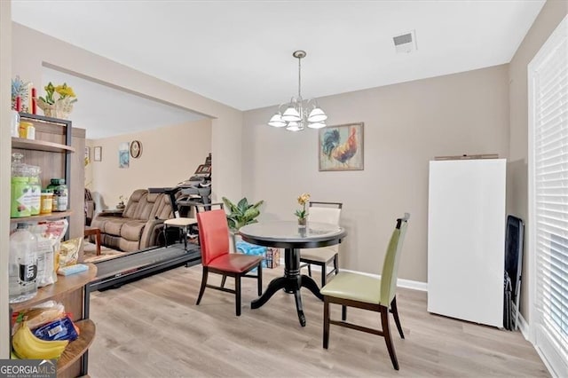 992 Old Holcomb Bridge Rd, Roswell, GA 30076 - dining area featuring baseboards, a chandelier, visible vents, and light wood-style flooring