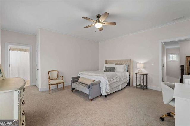 2601 Boulder Way, Woodstock, GA 30188 - bedroom featuring ornamental molding, light colored carpet, baseboards, and a ceiling fan