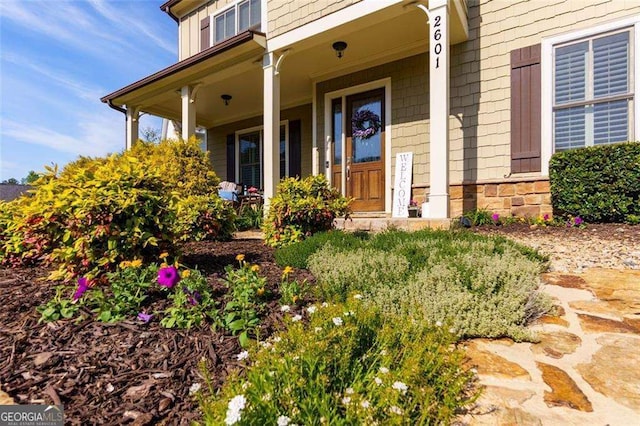 2601 Boulder Way, Woodstock, GA 30188 - property entrance featuring covered porch and stone siding