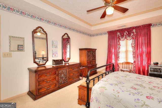 3740 Laurel Brook Way, Snellville, GA 30039 - bedroom featuring light colored carpet, a raised ceiling, baseboards, ornamental molding, and a ceiling fan