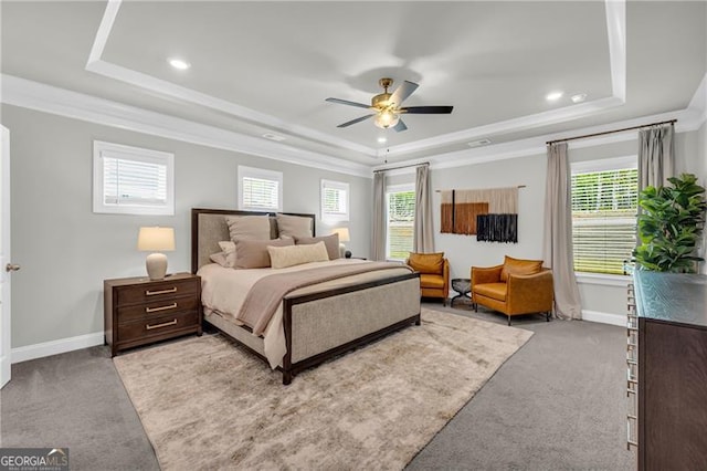 5003 Fairview Cir, Villa Rica, GA 30180 - bedroom featuring light carpet, a raised ceiling, baseboards, recessed lighting, and ornamental molding