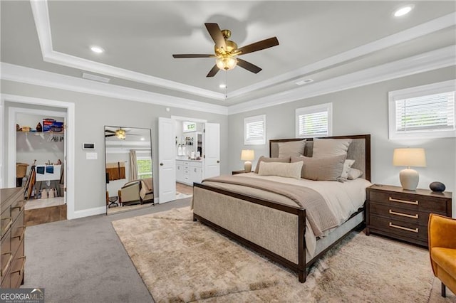 5003 Fairview Cir, Villa Rica, GA 30180 - bedroom featuring visible vents, a tray ceiling, recessed lighting, and multiple windows