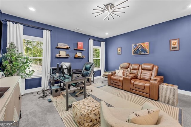 5003 Fairview Cir, Villa Rica, GA 30180 - interior space featuring recessed lighting, visible vents, baseboards, and light colored carpet