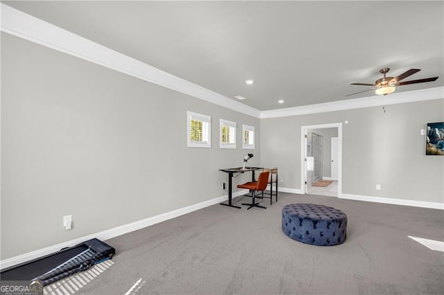5003 Fairview Cir, Villa Rica, GA 30180 - sitting room featuring baseboards, ornamental molding, carpet floors, and recessed lighting