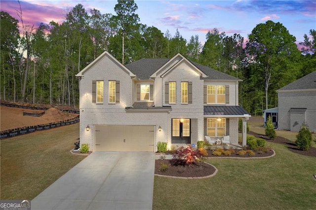 5003 Fairview Cir, Villa Rica, GA 30180 - traditional-style house with a lawn, driveway, brick siding, and a garage