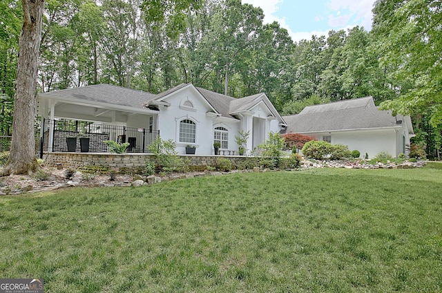 135 Adams Park Dr, Fayetteville, GA 30214 - ranch-style house with a front lawn and stucco siding
