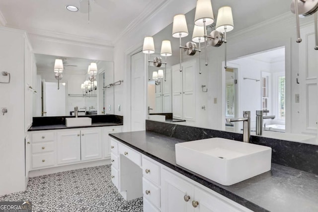1020 Riverside Rd, Roswell, GA 30076 - full bath with a chandelier, vanity, and crown molding