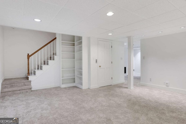 1020 Riverside Rd, Roswell, GA 30076 - finished basement with recessed lighting, carpet flooring, stairway, baseboards, and a drop ceiling