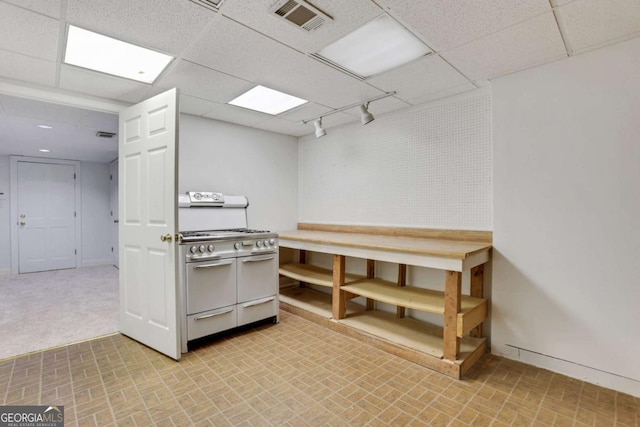 1020 Riverside Rd, Roswell, GA 30076 - kitchen with visible vents, baseboards, range with two ovens, track lighting, and a paneled ceiling