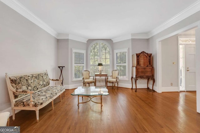 1020 Riverside Rd, Roswell, GA 30076 - living area with crown molding, wood finished floors, and baseboards