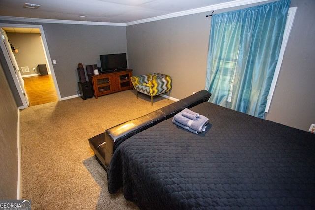 6147 Pritchett Dr, Powder Springs, GA 30127 - bedroom featuring ornamental molding, carpet floors, and baseboards