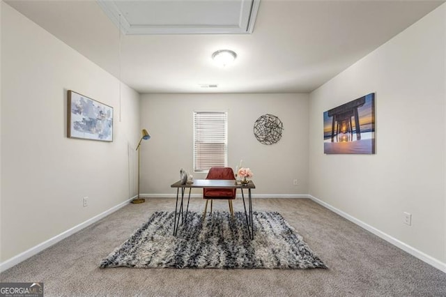 office space with carpet and baseboards