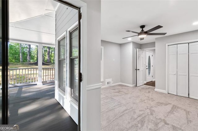 100 Little Ridge Rd, Berkeley Lake, GA 30096 - unfurnished bedroom featuring access to exterior, carpet, ceiling fan, and recessed lighting
