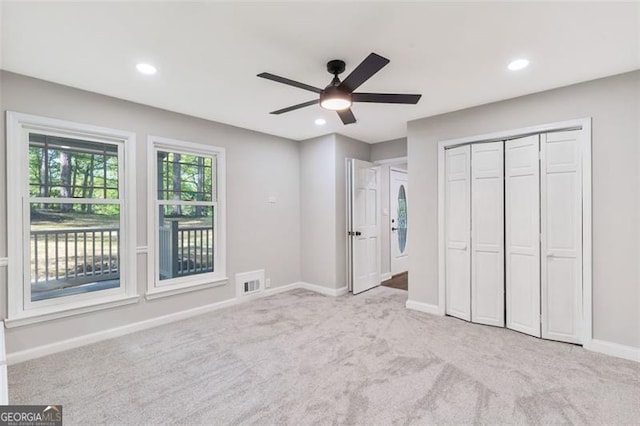100 Little Ridge Rd, Berkeley Lake, GA 30096 - unfurnished bedroom featuring carpet flooring, recessed lighting, a closet, and a ceiling fan