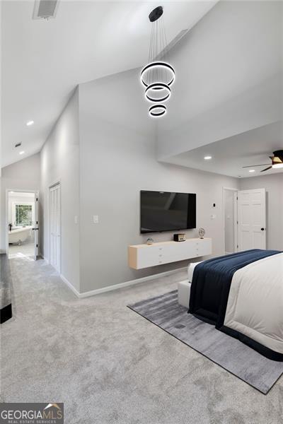 100 Little Ridge Rd, Berkeley Lake, GA 30096 - carpeted bedroom with recessed lighting and high vaulted ceiling