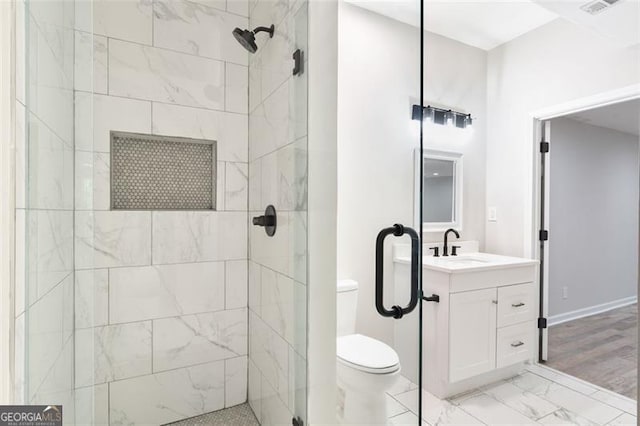 100 Little Ridge Rd, Berkeley Lake, GA 30096 - bathroom with vanity, marble finish floors, and a tile shower