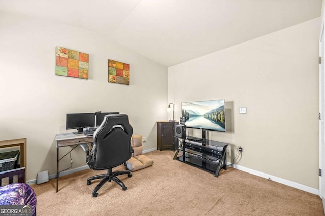 5030 Breezewood Cir, Alpharetta, GA 30004 - office featuring baseboards, vaulted ceiling, and carpet
