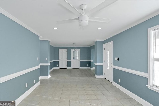 4175 Danforth, Atlanta, GA 30331 - tiled spare room featuring ornamental molding, ceiling fan, and recessed lighting