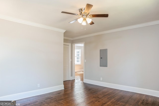 1531 E Broad St, Greensboro, GA 30642 - empty room featuring electric panel, baseboards, ceiling fan, and crown molding
