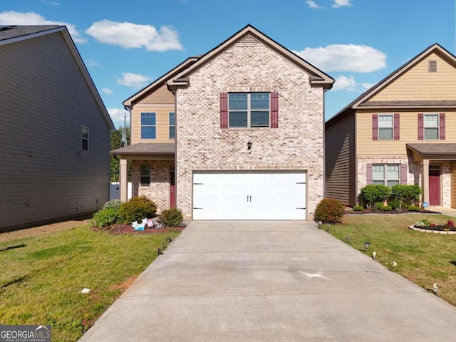 11893 Lovejoy Crossing Blvd, Hampton, GA 30228 - traditional-style home with an attached garage, brick siding, concrete driveway, and a front lawn