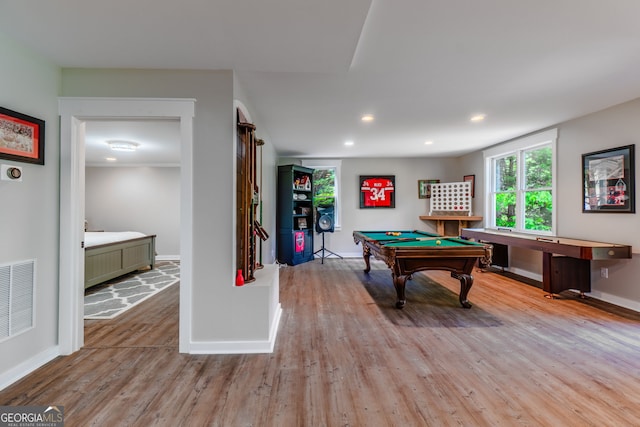 5527 Little River Cir, Gainesville, GA 30506 - recreation room featuring wood finished floors, billiards, baseboards, and recessed lighting