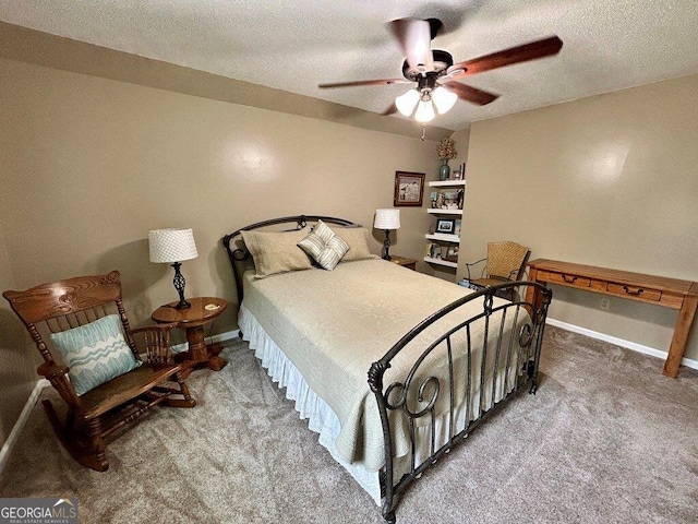 2118 Deer Run Cir, Tifton, GA 31793 - bedroom with carpet floors, baseboards, a textured ceiling, and ceiling fan
