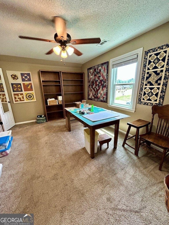 2118 Deer Run Cir, Tifton, GA 31793 - recreation room with carpet, ceiling fan, a textured ceiling, and baseboards