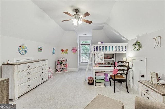 2244 Spink St NW, Atlanta, GA 30318 - carpeted bedroom with lofted ceiling and a ceiling fan