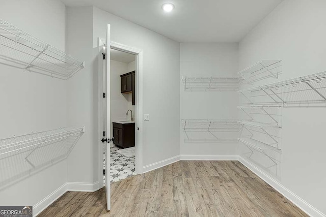 spacious closet with a sink and light wood-style flooring