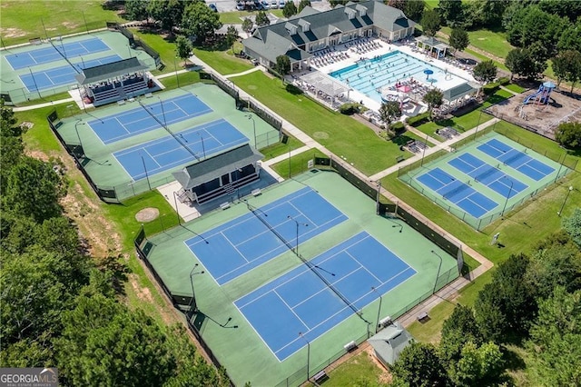 aerial view of a pool