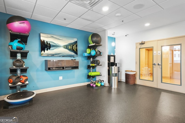 3481 Lakeside Dr NE Unit 601, Atlanta, GA 30326 - exercise area with visible vents, french doors, baseboards, and a drop ceiling