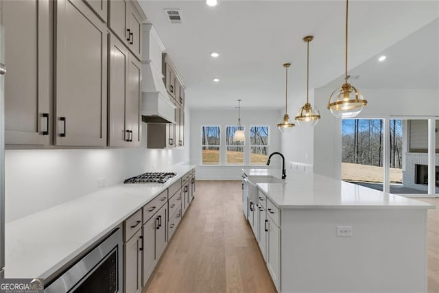 kitchen with light wood-style floors, a wealth of natural light, appliances with stainless steel finishes, and a sink