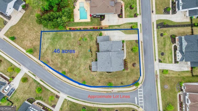2127 Harmony Dr, Canton, GA 30115 - aerial view of property's location featuring a pool and property boundaries highlighted