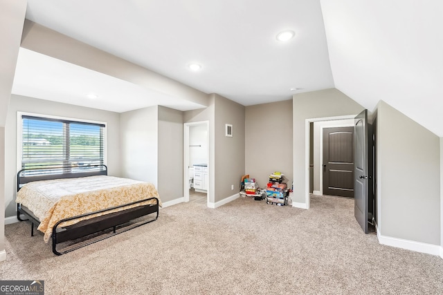 bedroom featuring carpet floors, recessed lighting, baseboards, and visible vents