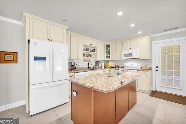 84 Weatherly Rd, Clarkesville, GA 30523 - kitchen featuring crown molding, white appliances, a sink, and cream cabinets