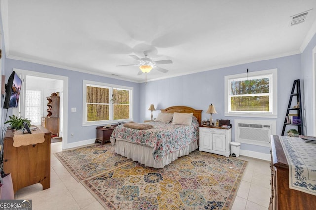 84 Weatherly Rd, Clarkesville, GA 30523 - bedroom featuring crown molding, visible vents, a wall unit AC, and light tile patterned flooring