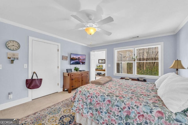 84 Weatherly Rd, Clarkesville, GA 30523 - bedroom featuring a ceiling fan, ornamental molding, visible vents, and light tile patterned floors