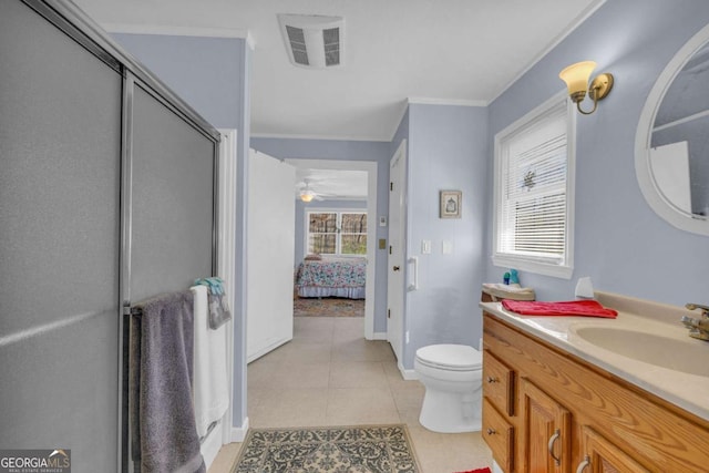 84 Weatherly Rd, Clarkesville, GA 30523 - full bath with a stall shower, ensuite bathroom, visible vents, ceiling fan, and crown molding