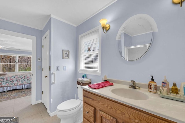 84 Weatherly Rd, Clarkesville, GA 30523 - ensuite bathroom with toilet, crown molding, vanity, ensuite bath, and tile patterned flooring