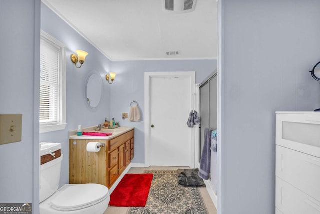 84 Weatherly Rd, Clarkesville, GA 30523 - full bath featuring crown molding, visible vents, vanity, and a stall shower