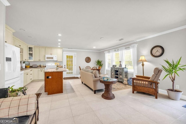 84 Weatherly Rd, Clarkesville, GA 30523 - living room with recessed lighting, ornamental molding, and light tile patterned floors