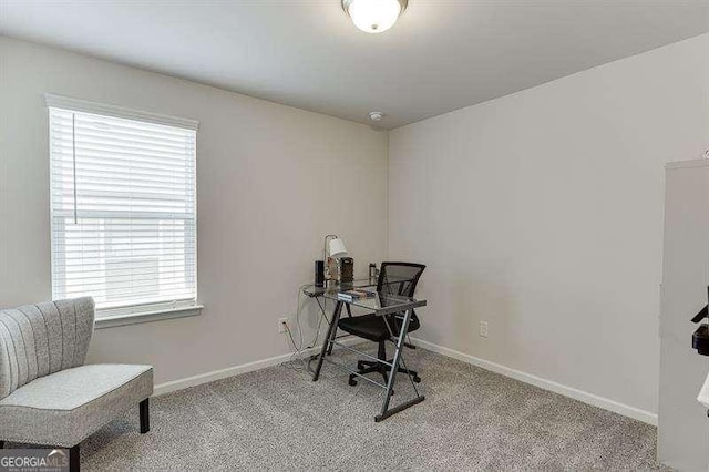 home office with baseboards, carpet floors, and plenty of natural light
