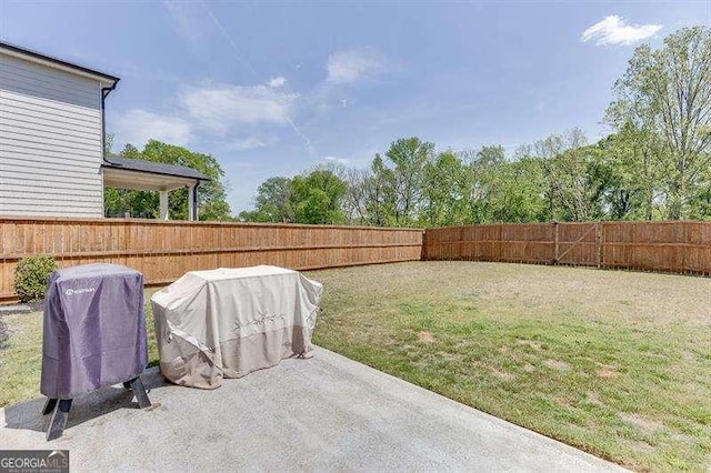 view of yard with a patio area and a fenced backyard